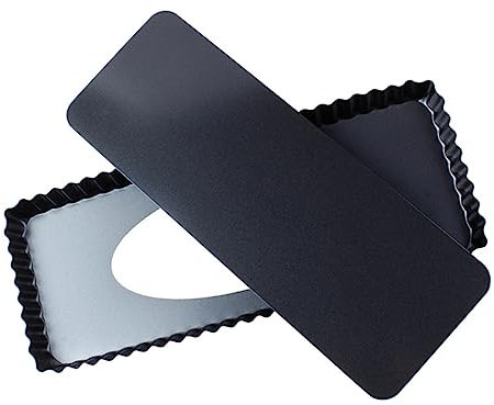 OKUMEYR Moule à Tarte Rectangulaire en Acier au Carbone Fond Amovible et Revêtement Antiadhésif, Léger et Facile à Ranger, pour Tartes et Quiches de 36,5x15x3cm
