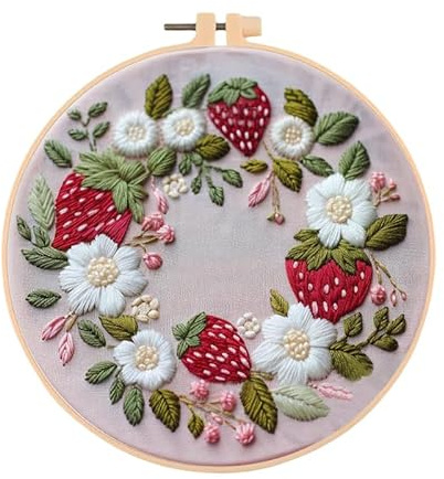 Huacan Embroidery Kits for Beginners, DIY Embroidery Starter Kit with Instruction (Strawberry)