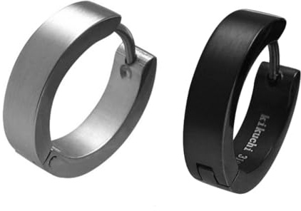 Kikuchi Ohrringe Titan Stäbchen Edelstahl Creolen Kantig Matt Silber + Schwarz Herr Ø 12-18 mm nach Wahl (4 mm/Ø 16 mm)