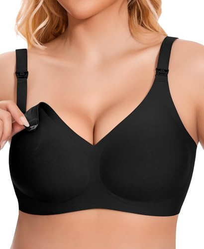 QooNoo Still BH Ohne Bügel Schwangerschafts BH Damen Stillen BHS Große Brüste Baumwolle Schlaf Still-BHS(Schwarz,M)