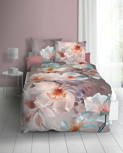 Kaeppel Bettwäsche Mother of Pearl Champagner Mako Satin - 100% Baumwolle - Digitaldruck (1 x 80x80 + 1 x 135x200 cm)