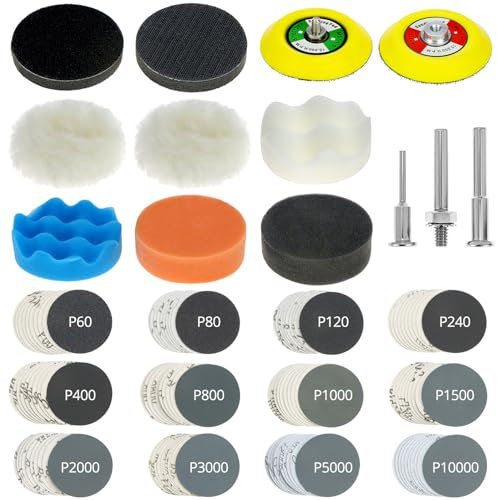 QWORK® 133pcs Sanding Discs & Polishing Pads Kit, 3 Wet/Dry Sanding Discs Pad 60-10000 Grit, Car Headlight Restoration & Buffing Kit for Auto, Glass, Metal