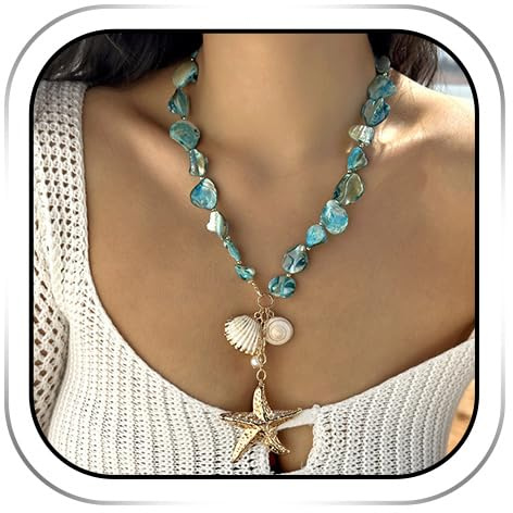 YUEXNKO Collana Conchiglie Dorate Stella Marina, Boho Perla di Mare Ciondolo Gioielli da Spiaggia Donna