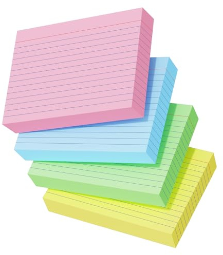 200PCS Flash Cards Revision, A6 (10.2CM x 14CM), Index Cards Coloured, Flashcards for Revision Cue Cards, Double-Sides Lined Note Card, Neon Colors Record Card for Studying Office School