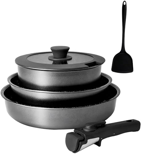 Pots and Pans Sets Non Stick，6PCS Ceramic Cookware Sets Nonstick Detachable Handle，Induction hob Pans