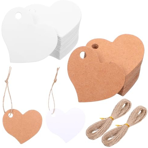 XLIUAX 200 Stück Herz Kraftpapier Geschenkanhänger, Blanko Geschenkanhänger Kraftpapier Anhänger Zum Beschriften mit Juteschnur für Hochzeit Geburtstag Ostern Weihnachten Geschenke