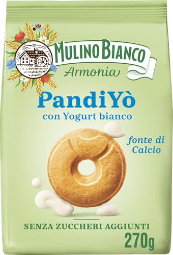 Mulino Bianco PandiYò, Biscotti Senza Zuccheri Aggiunti con Yogurt Bianco e Maltitolo, Fonte di Calcio, Biscotti Senza Zucchero, Mulino Armonia, Confezione 270g (Confezione da 2)