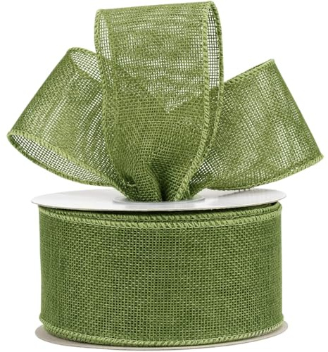 KOVSGQ Geschenkband Juteband mit Draht Jute Band Leinenband Dekoband Sackleinen Band 5 cm x 18.2 m für DIY Handwerk Verpackung Geschenk Hochzeit Weihnachten Esstisch Blumenverzierung (Salbeigrün)