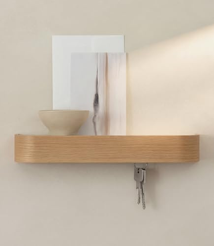 KAZAI. Nyckelhållare 'Toke' | Minimalistisk nyckelkrokdesign från Berlin | Modern nyckelhylla i trä med avlastningsyta | Nyckelskåp som hallmöbel för väggen | Ek