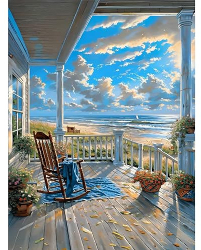Fountor Strand Diamond Painting Erwachsene, DIY 5d Diamond Painting Bilder Landschaft 30x40cm, Landscape Round Full Drill Diamond Art Craft Kit für Home Wall Decor Geschenk