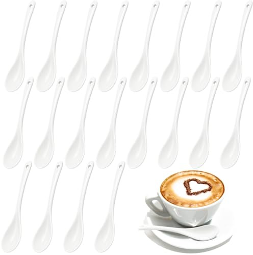 Ferenando 20 Piezas Cuchara Cafe de Cerámica Blanco, 13 x 2,5cm Pequeño Cuchara de Postre, Cucharas de Porcelana para Café Postre Té Miel Yogur Restaurantes Tiendas de Postres Cafés