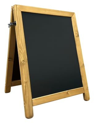 Golden Oak Heavy Duty Wooden A-Board – Large 100cm x 72cm Chalkboard Pavement Sign, 14kg with Domes of Silence, Strong Cabin Hooks & Hinges – Indoor/Outdoor Pub, Café & Shop Display Board