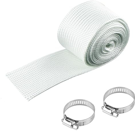 150cm Hitzeschutzband Auspuff, 25mm Auspuff Dichtband Fiberglass Sleeving mit 2 Clips,Abgasschlauch Hitzebeständiger für Notstromaggregat, Lufterhitzer,Motorrädern und Autos