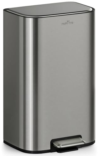 mVm 40L Kitchen Bin,Stainless Steel Trash Bin with Lid,Heavy Duty Step Trash Can with Inner Bucket,Soft Close and Stays Open,Smooth Edge Garbage Bin for Home Office