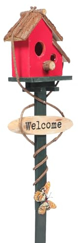 KJHFD Whimsical Stakes: Metal Pole Wooden Yard House Stake Garden Birdhouse on Stand Outdoor Decor Bird Home The Bird's Nest Lawn