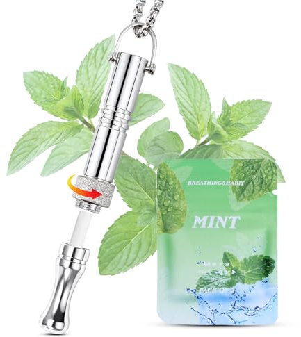 Quit Smoking Necklace with Fidget Ring & Mint Pods – Silver BreathHalo Resistance Breathing Necklace for Smoking Cessation, Stop Smoking Aid Device & Anxiety Relief Items for Mindful Breathing