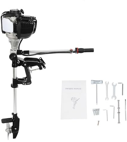 HUOMMGS 52CC 5,5 HP Benzin Aussenborder | 4 Takt Luftgekühltmotor | CDI Zündung | 250KG Tragfähigkeit | 360° Lenkung | Trolling Boot Außenbordmotor für 2,5m Boot Außen Border für Fischerei