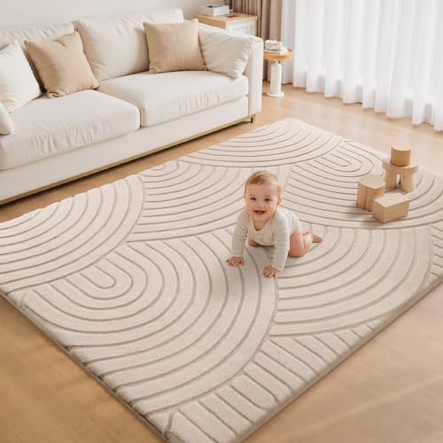 Tuocal Krabbelmatte Baby Spielmatte 120x170x2,5cm krabbeldecke, Beige | Ultra Dicke, mit Rutschfester Unterseite, Ultraweiche Stütze und Plüschiges Gefühl, Pflegeleichte, Teppich Kinderzimmer