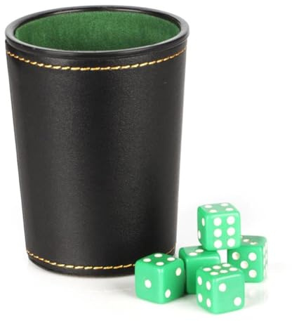 Dice Cup Leather Set - Premium Leatherette Shaker, Felt Lining, Includes 6 Dice, Stable Sturdy Storage, Reduce The Noise | PU Leather Ideal For Poker Perudo Liars Bar Entertainment Party Games