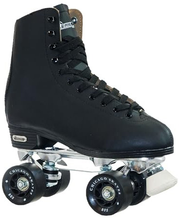 CHICAGO Skates Herren Rollschuhe aus hochwertigem Leder, gefüttert, klassisch, schwarz, Größe 47