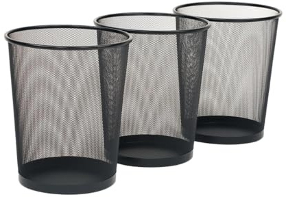 Seville Classics 3-Pack Round Mesh Wastebasket Recycling Bin, 6 Gal, 12 Diameter Top x 14 H, Black