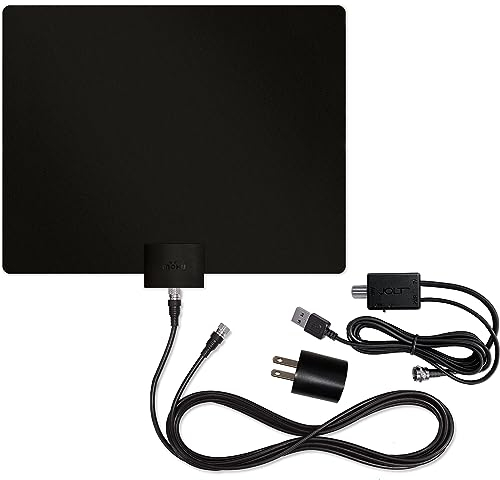 Mohu Leaf 50 Amplified Indoor TV Antenna, 60-Mile Range, UHF/VHF Multi-directional, Paper-Thin, 16 ft. Coaxial Cable, 15dB Amplifier with USB Cable, Reversibile, Paintable, 4K-Ready HDTV, MH-110584