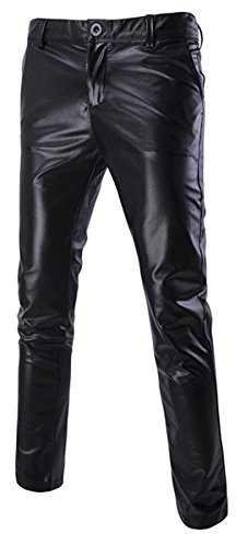 Homme Pantalons en Cuir Slim Bling Brillant Métallisé Infomel pour Clubwear Danse Soirée Plaisir,Noir,Noir,M