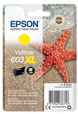 Epson Original 603XL Tinte Seestern, Singlepack gelb XL, WF-2820DWF WF-2830DWF WF-2840DWF WF-2850DWF XP-2100 XP-2150 XP-3100 XP-3150 XP-4100 XP-4150, ReadyPrint Flex-Tintentarife