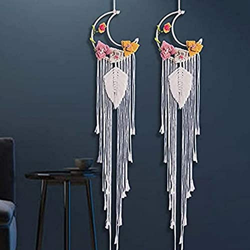 Guan Wandbehang im Boho-Stil, Makramee, gewebte Dekoration, Mond, Traumfänger, Quaste, für Kinderzimmer, Bohemian-Hochzeit, Party-Dekorationen (Durchmesser 15 cm x 89,9 cm)