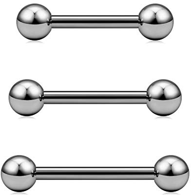 CIZME 3stk Titan Zungenpiercing Set 14G 12/14/16mm Stab Piercing Zunge Brustwaze Barbell