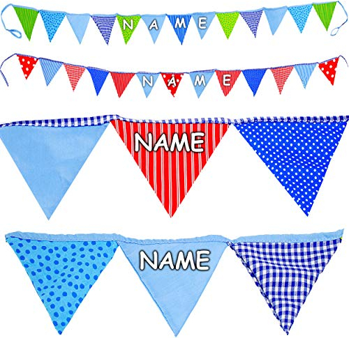 alles-meine.de GmbH 2 Stück je 2,2 m - Stoff - Girlande/Wimpelkette - bunt - inkl. Name - mehrweg & wiederverwendbar - Dekoration - Baumwolle - Wimpelgirlande - Dekogirlanden..