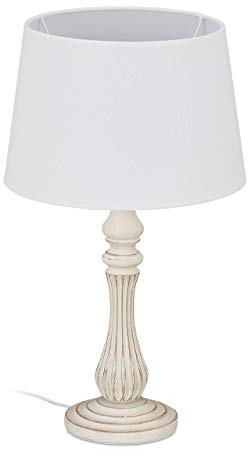 Relaxdays Tischlampe Landhausstil, E14 Fassung, Stoff & Holz, Wohn- & Schlafzimmer, Nachttischlampe, HxD: 47x27 cm, weiß, 10034461, 47 x 27 x 27 cm