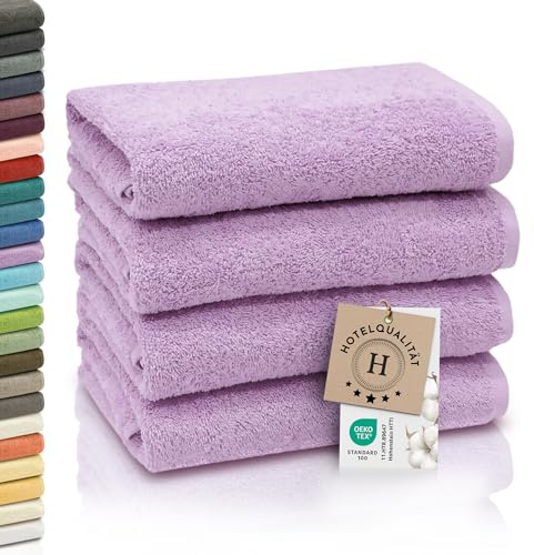 ZOLLNER 4er Set Handtücher - weiche und saugstarke Gästehandtücher - waschbar bis 95°C - Baumwolle - 50x100 cm in Flieder