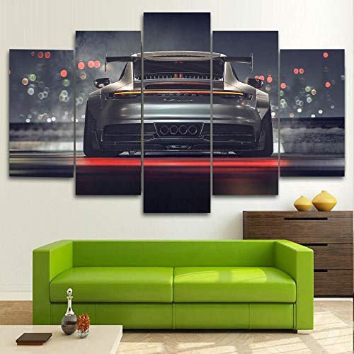 5 Teilige Leinwandbilder Painting Kunstdruck Porsch 911 GT Luxury Sports Car Bilder auf Leinwand 5 Teile Leinwanddrucke Wohnzimmer Wohnkultur 100X55Cm Geschenk