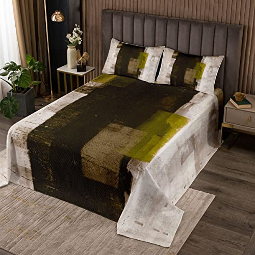 richhome Abstrakte Kunst Malerei Tagesdecke Bettüberwurf Steppdecke,Grün Braun Zeitgenössisch Bed Cover/Sofa Cover Patchwork,Grunge-Hintergrund Softest Bettüberwurf Gesteppte Decke 3St,240x260