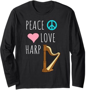 Peace Love Harpe Joueur Musicien Harpiste Musique Harpe Manche Longue