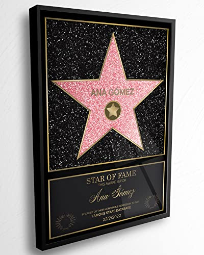 Panorama Persönlicher Hollywood Stern Walk of Fame 21x30 cm - Personalisierte Geschenke - Gerahmtes Methacrylat - Star of Fame Urkunde mit Name und Aluminiumrahmen Personalisiert mit Namen und Datum