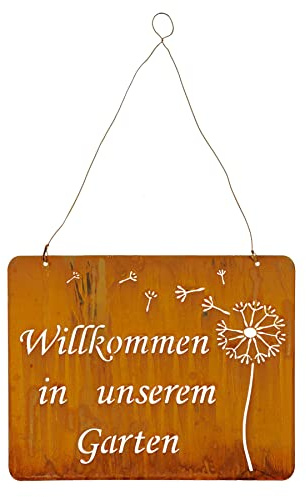 levandeo Schild Willkommen Im Garten 31x25cm Deko Rost Rostdeko Braun Pusteblume Eisen Metall Türschild Wandbild Gartendeko Außendeko