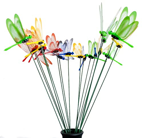 Tuxiaobu 20 PCS DIY 3D Removable Dragonfly Stakes - Gardening Flower Pot Decorations for Indoor/Outdoor Parties - Thanksgiving & Christmas Whimsical Gifts
