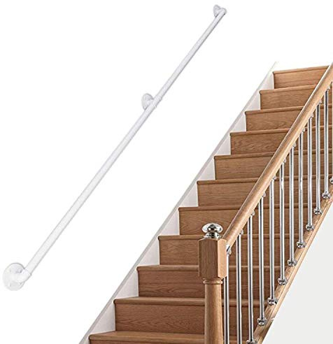 Main courante d'escalier Blanc Main courante pour Escalier Complet kit | Fer forgé Métal Rampe d'escalier for l'intérieur d'extérieur | Rambarde Garde Corps Support for Terrasse Balcon Fenêtres Hôpita