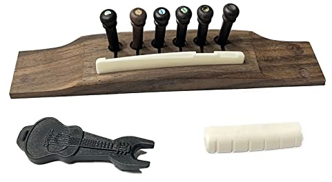 Cheerock 6 String Acoustic Guitar Bridge Bone Bridge Saddle and Nut, Rosewood Acoustic Guitar Bridge Pins with Bridge Pin Puller Remover, Acoustic Guitar Bridge Replacement Parts