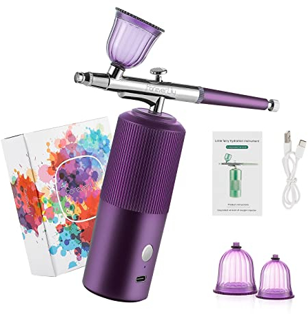 IeBilif Kabelloses Airbrush Set Mit Kompressor, Tragbare Air Brush Kompressor-Set, Wiederaufladbare Airbrush für Nägel, Modellmalerei, Kuchen, Make-up (Purple)