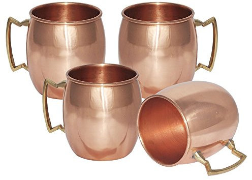 Aakrati Devyom Store Lot de 4 mugs Moscow Mule en cuivre massif avec poignée en laiton