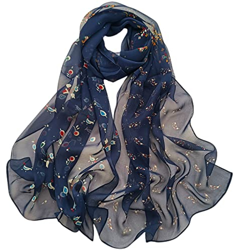 FAIRYGATE Chiffon Schal Seidenschal Damen Schal Damen Seidentuch Haare Chiffon Stola für Frauen Schultertuch Eleganter Schal mit floralem Muster in vielen Farben A5324