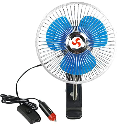 Youyijia 12V Clip-on Car Fan 7 inch Car Fan Cooler Portable Clip-on Dashboard Vehicle Auto Cooling Oscillating Fan