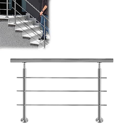 JOIEYOU - Corrimano in acciaio inox per interni ed esterni, ringhiera per scale e balconi, giardino (80 cm, 3 barre trasversali)