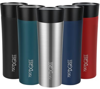 720°DGREE Travel Mug 460ml “PleasureToGo 2.0“ - Choose from 3 Sizes, 6h Hot, 12h Cold, Leakproof, 360° Drinking, BPA-Free, Hygienic - Slim Stainless Steel Thermo Cup for Coffee, Tea to Go - Silver