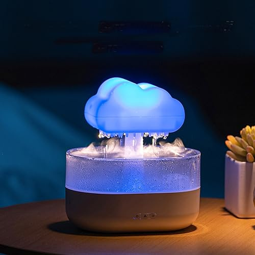 LMIX Mushroom Air Humidifier Water Drip, Cloud Diffuser with Rain 7 Changing Colors Night Lights, Aromatherapy Diffuser Desk Bedside for Sleeping Relaxing Mood Water Drop Sound