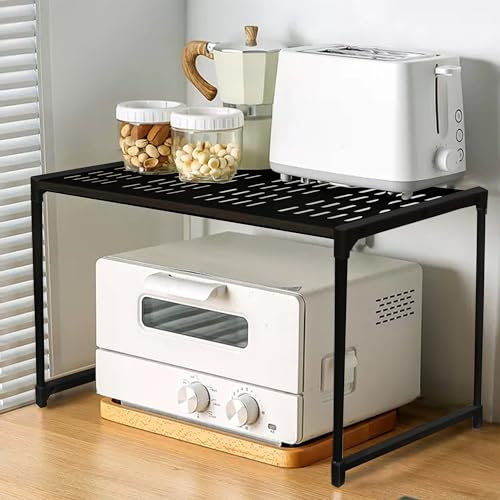 SNOWDVANCE Soporte Mircroondas - Estante Multifuncional, Organizador Ahorro de Espacio, Estante Cocina Multiusos (1Nivel - Negro)