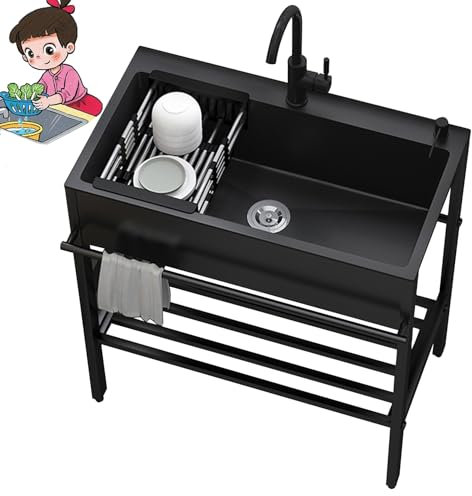 Lavandino Cucina 1 Vasca con Gocciolatoio,Lavello multifunzione con Mobile,Lavabo in Acciaio Inox con Set di Drenaggio e Dispenser Sapone,Lavatoio da Esterno,per Giardino Campeggio Bagno Commerciale (
